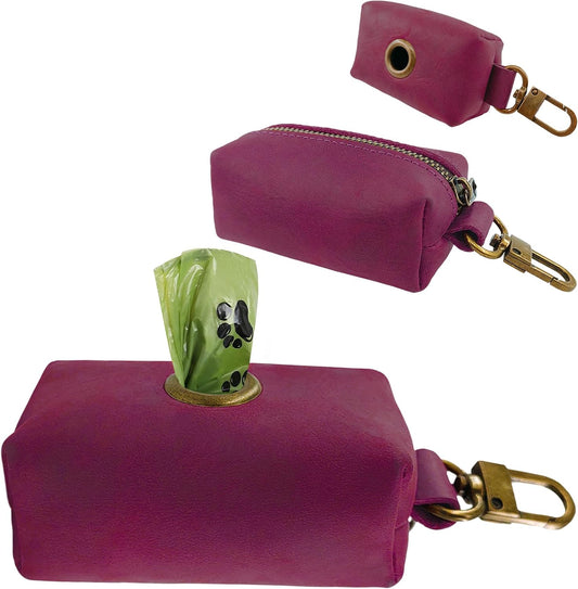 Leather Dog Waste Bag Holder-Clip-On Poop Bag Dispenser for Leash