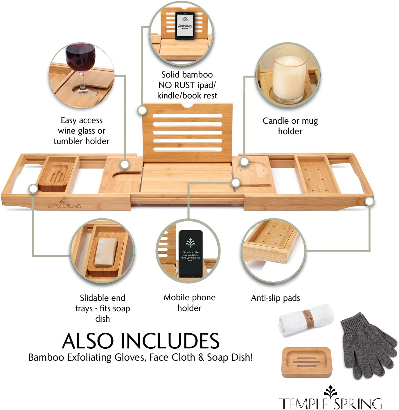 Luxury Acacia Wood Bathtub Caddy Tray