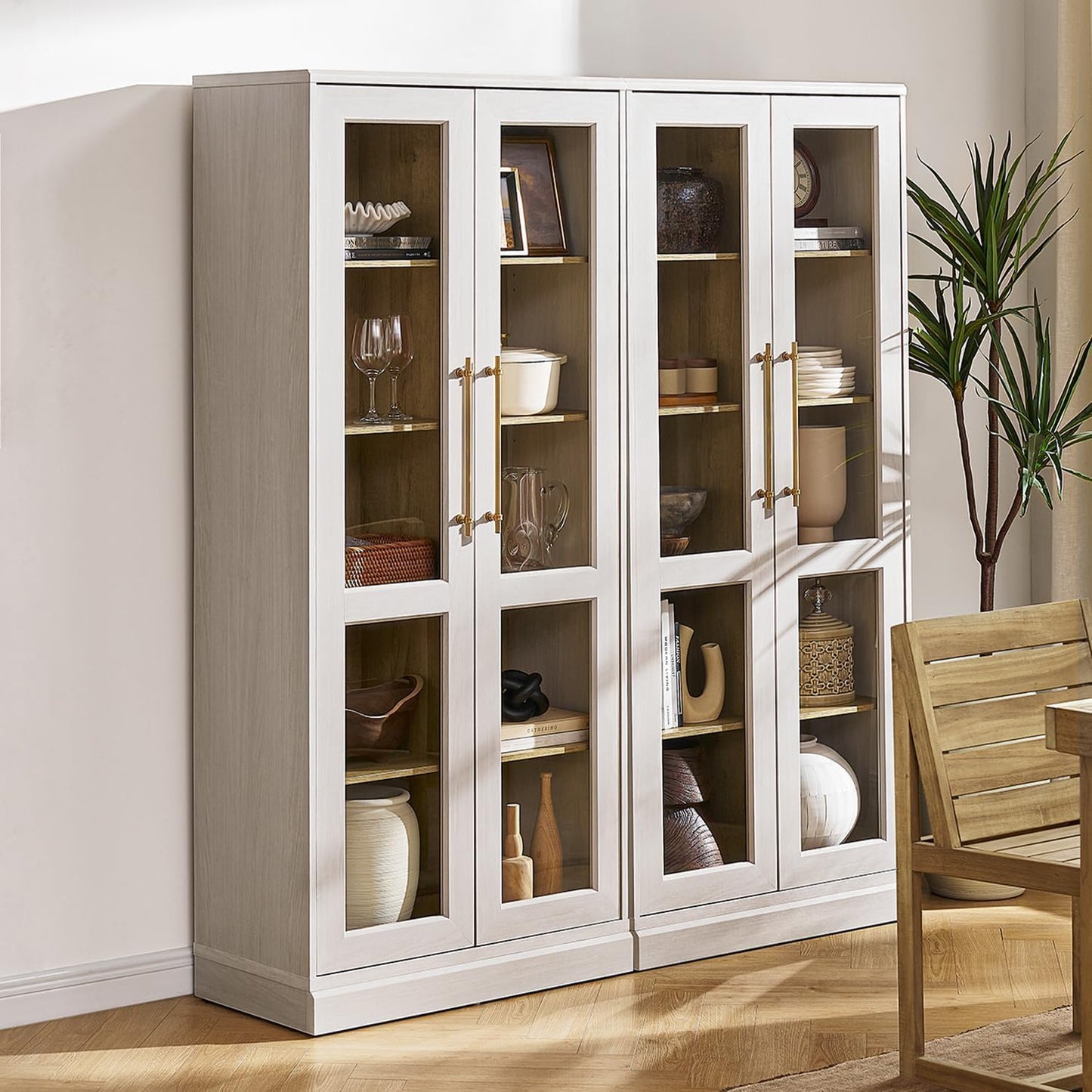 Modern Farmhouse White Oak Display Cabinet with Glass Doors | Curio Cabinet