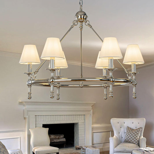 Elegant Polished Nickel 6-Light Chandelier with Fabric Shades
