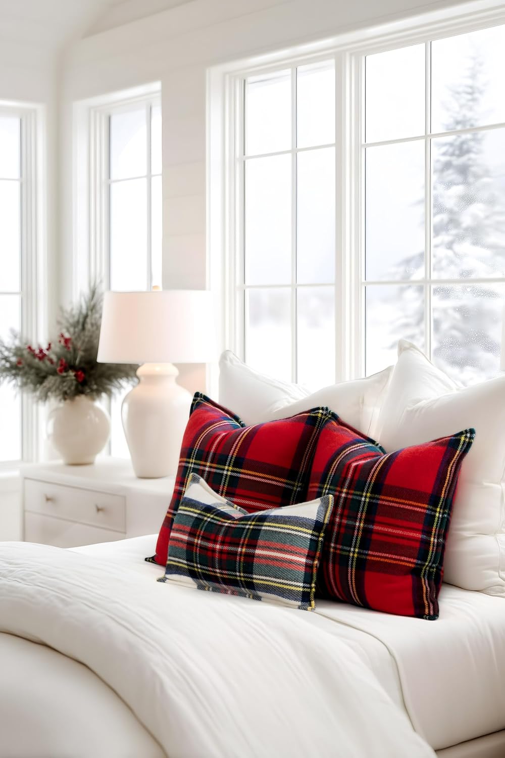 Royal Stewart Tartan Plaid Merino Wool Lumbar Pillow Cover
