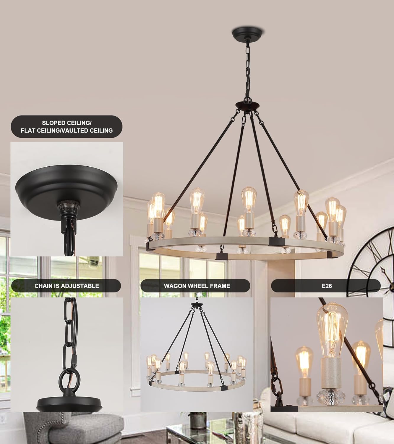 Modern Farmhouse Wagon Wheel Chandelier