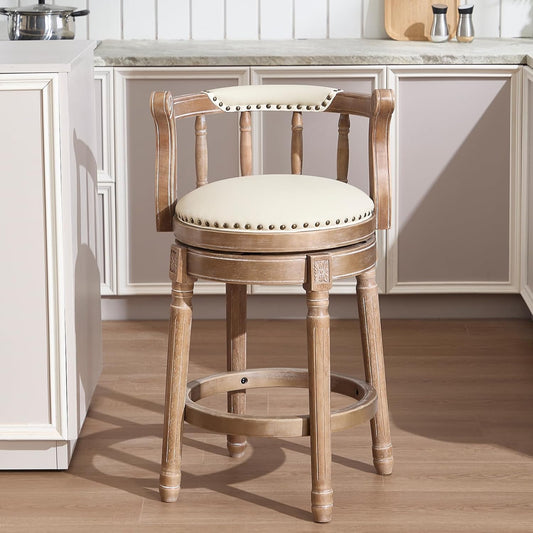 Rustic Swivel Bar Stool with Upholstered Seat | Modern Farmhouse Kitchen Counter Seating