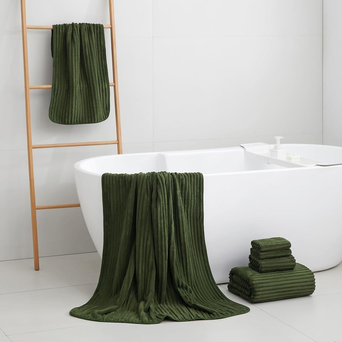 NALIVO Extra Large Olive Green Bath Towel Set | Luxury Oversized Bath Sheets, 6 Piece Microfiber Towels