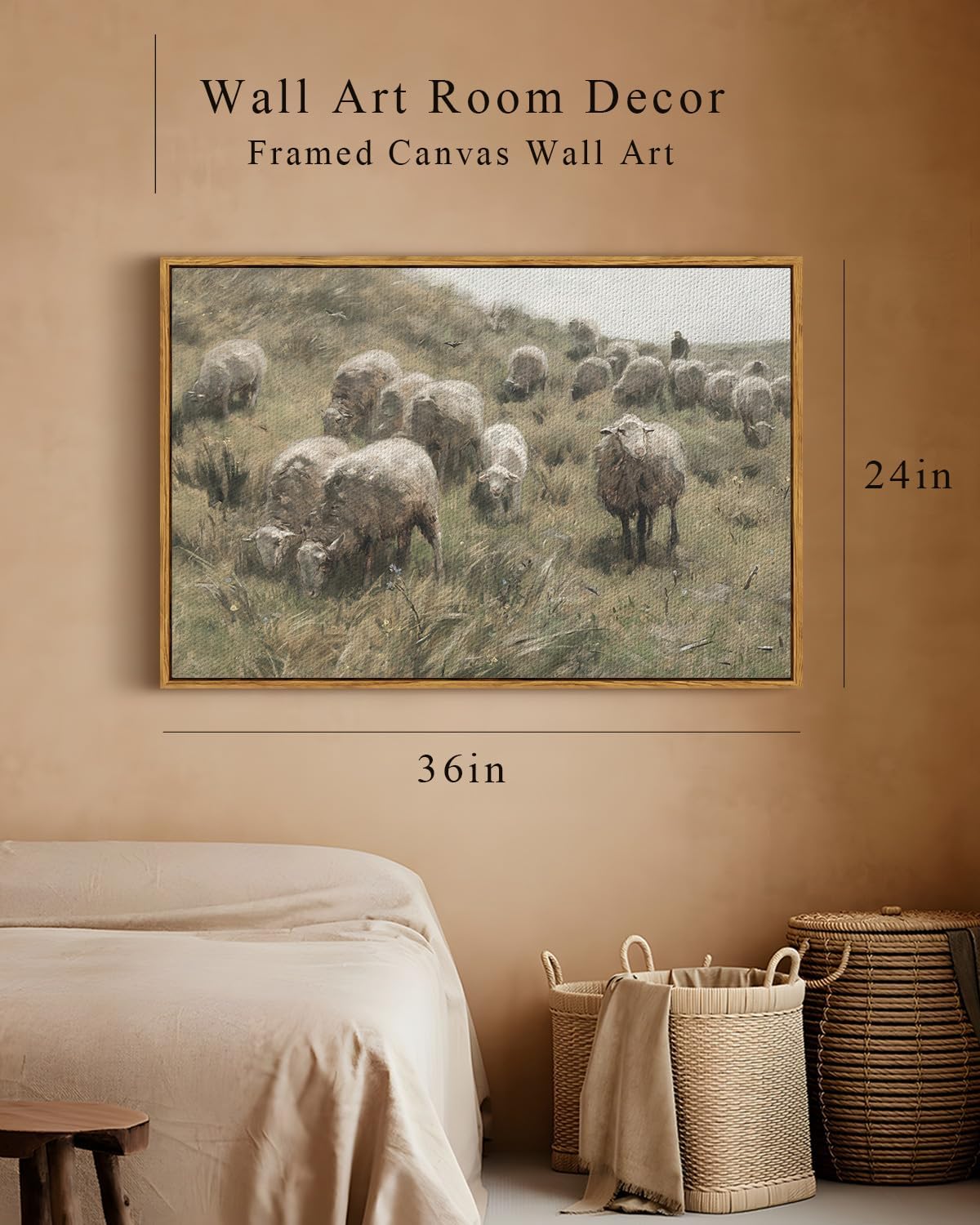 Vintage Sheep Meadow Framed Canvas Wall Art