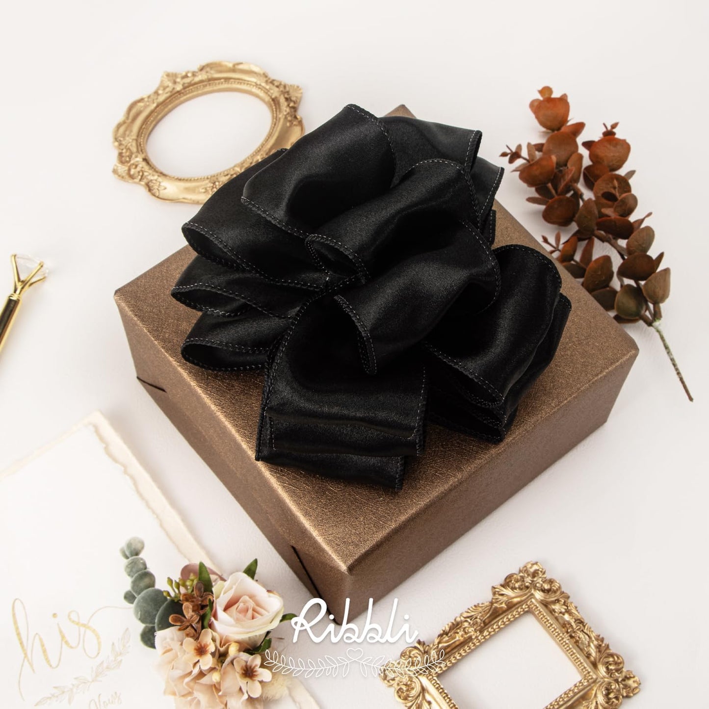 Black Satin Wired Ribbon - 2.5 x 20 Yards
