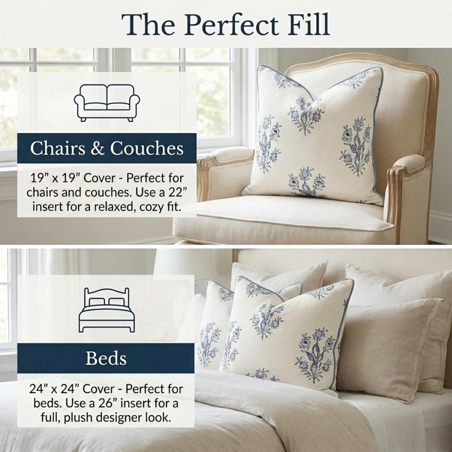Blue & White Granmillennial Floral Throw Pillow Cover | Cottage & Traditional Accent Pillow