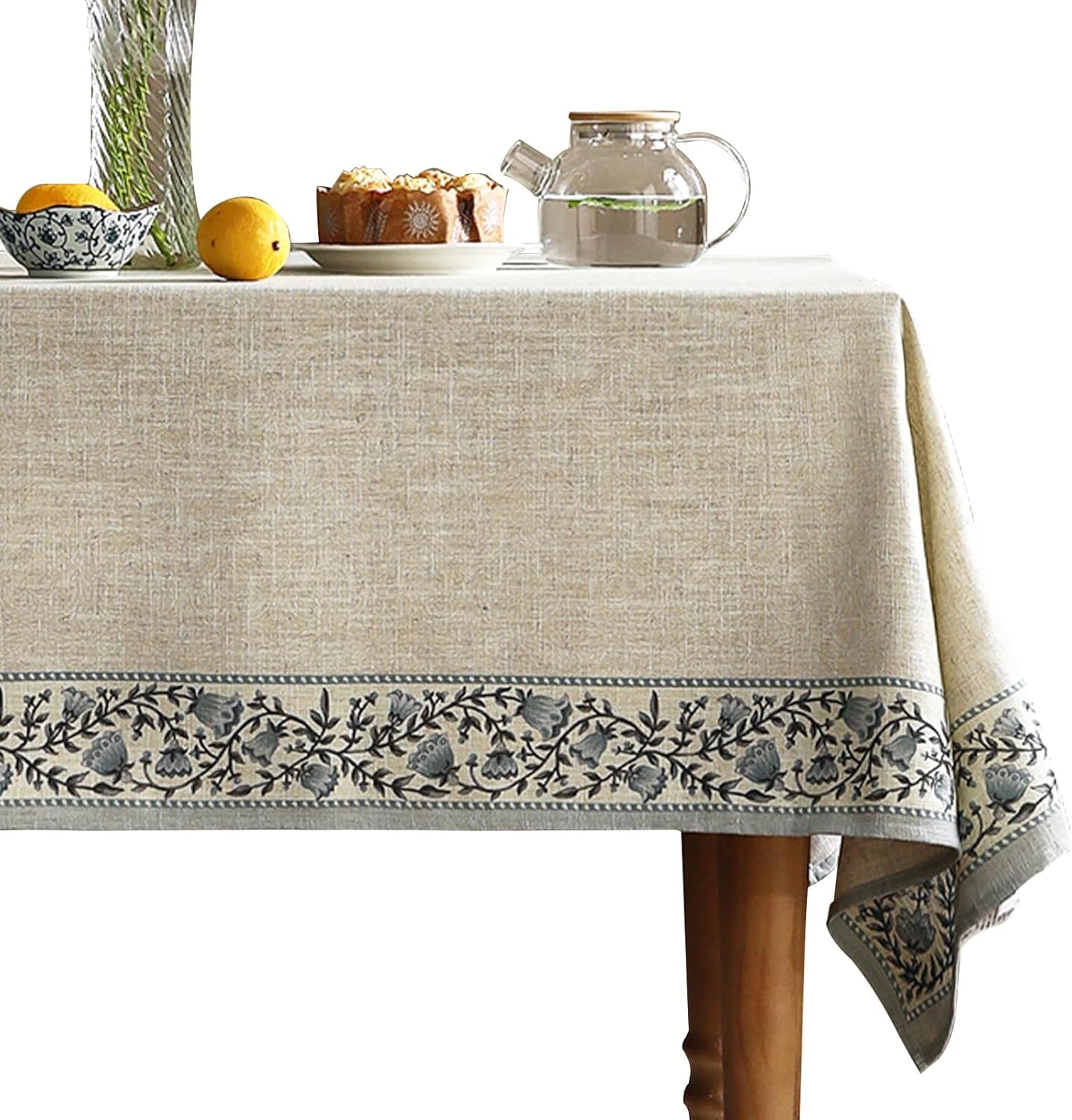 ISAENNE Design Vintage Linen Botanical Tablecoth