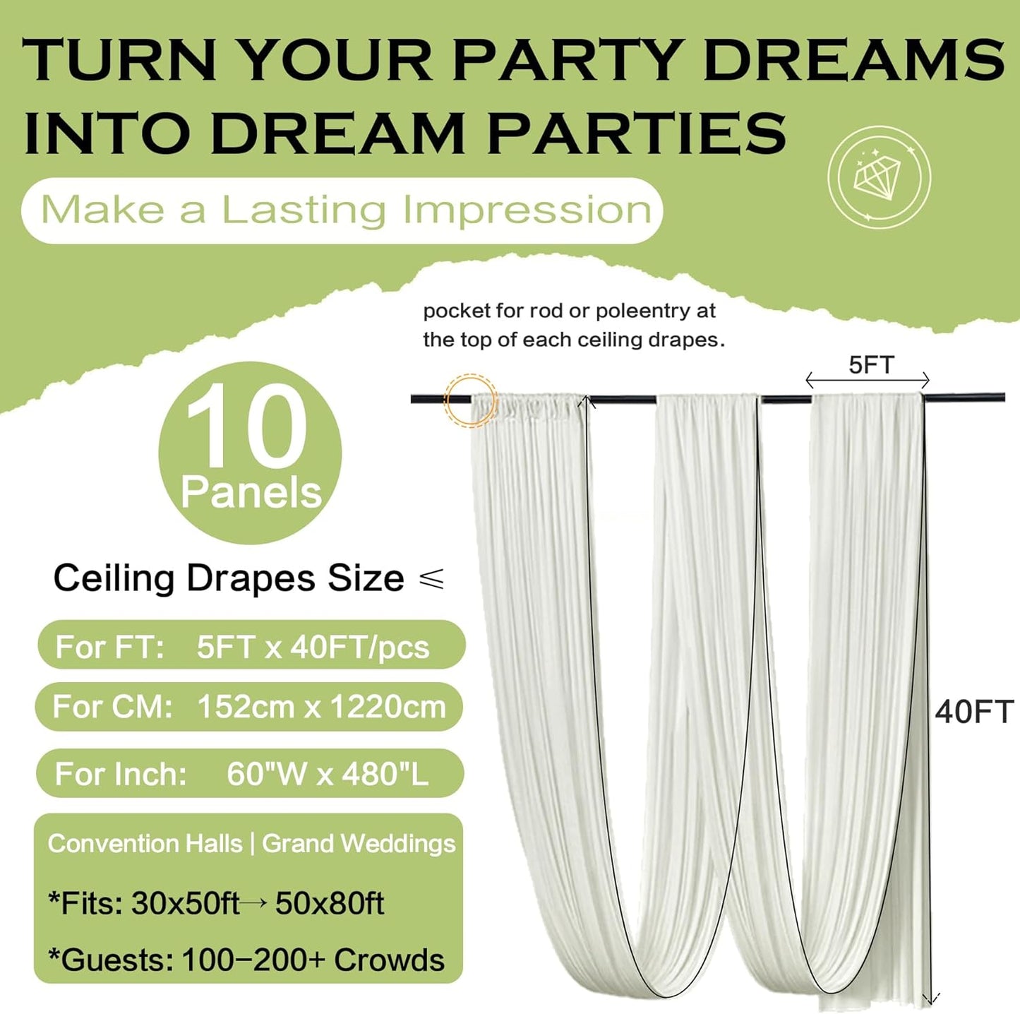 Elegant Ivory Ceiling Drapes for Wedding and Events