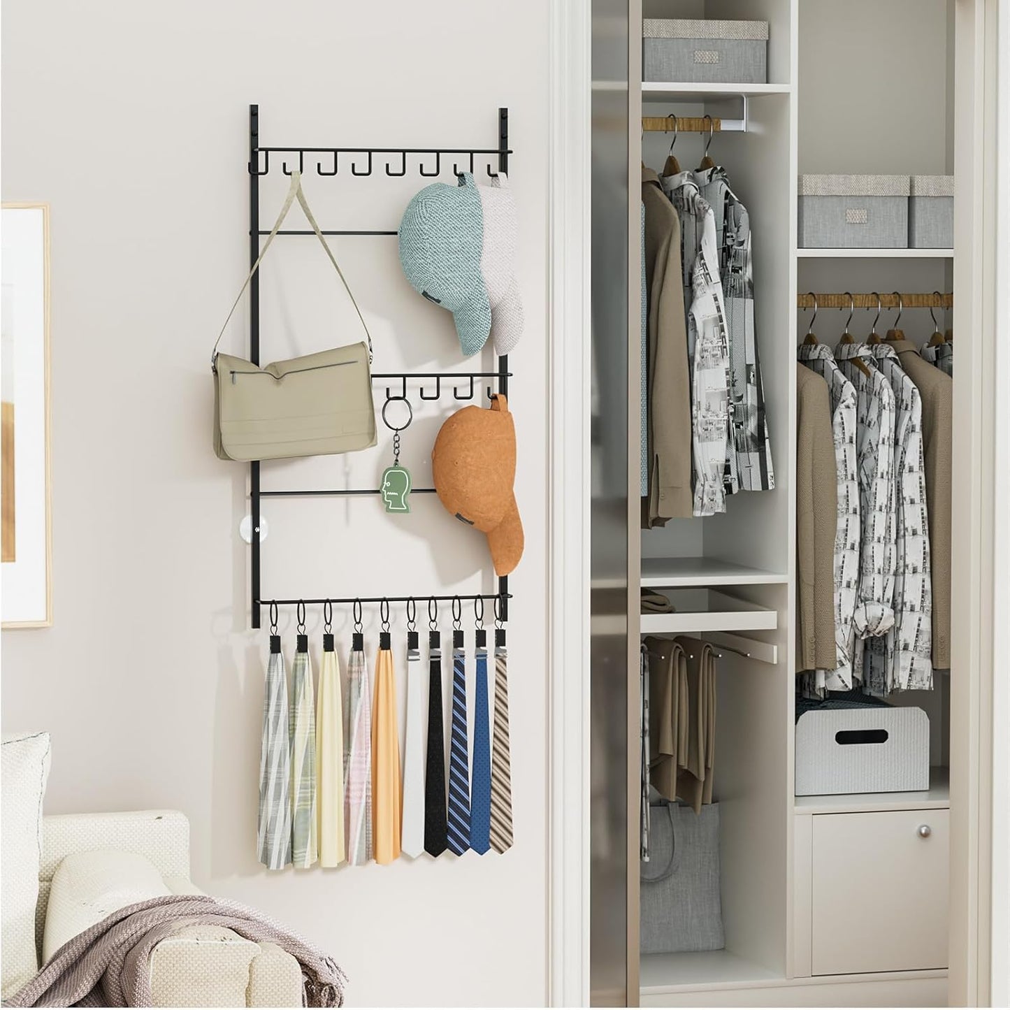 HapiRm Over-the-Door Hat Organizer Rack - Hold Up to 26 Baseball Caps
