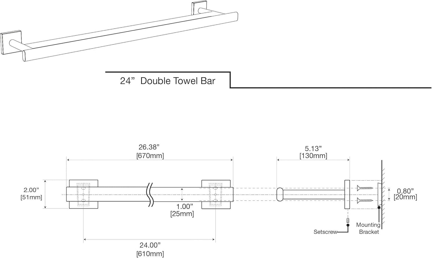 Modern Brushed Brass Double Towel Bar