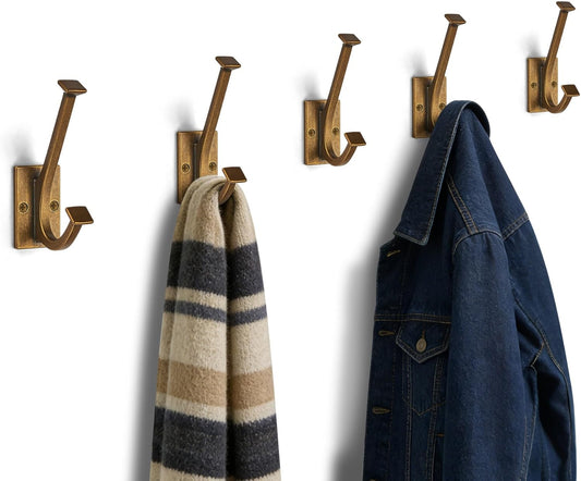 Vintage Brass Wall Hook Set - Antique Coat & Towel Hooks