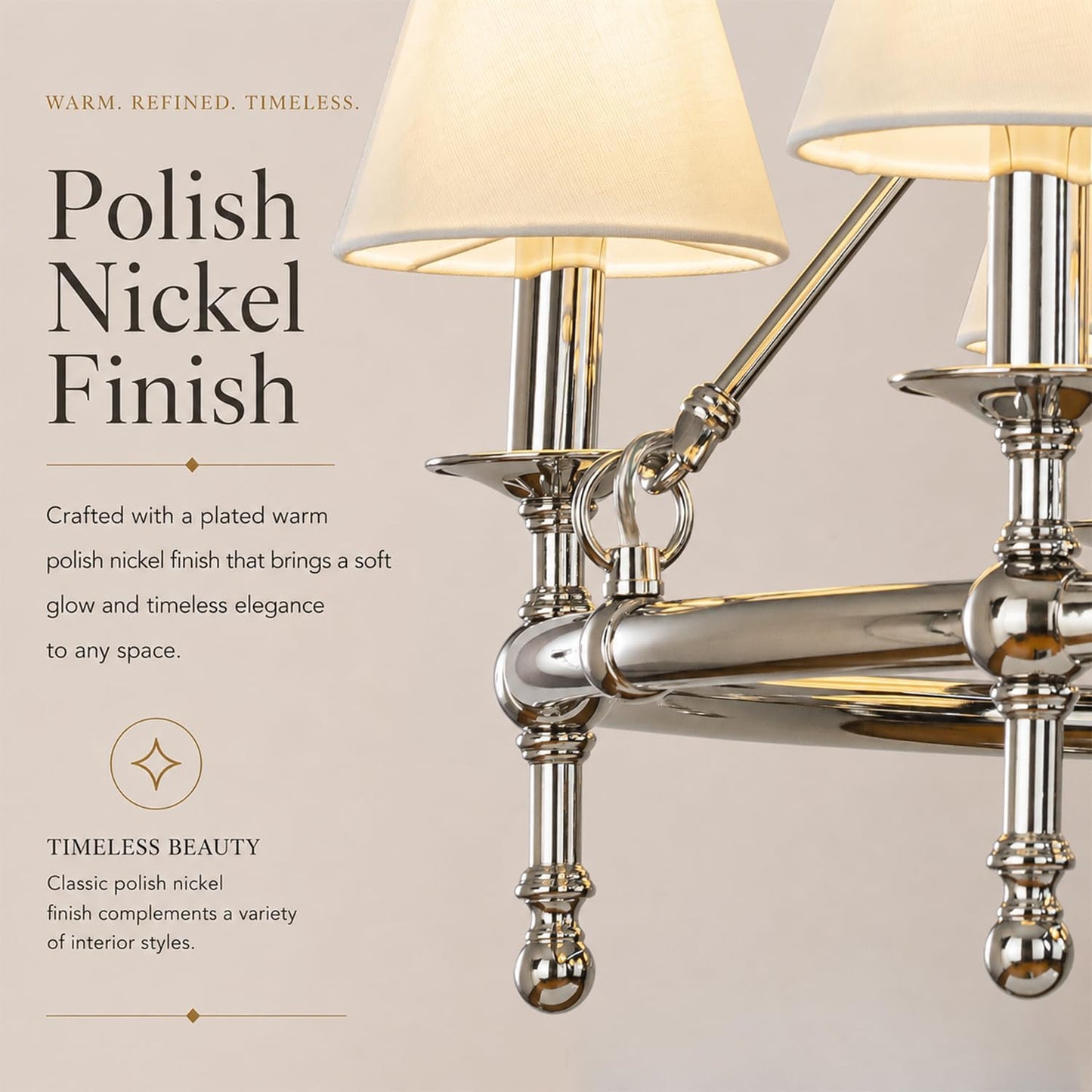 Elegant Polished Nickel 6-Light Chandelier with Fabric Shades
