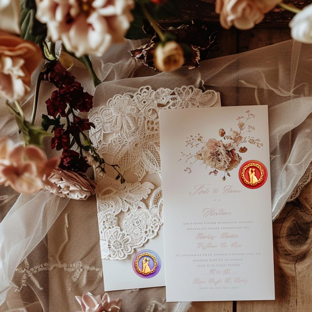 Vintage Wedding Wax Seal Stamp | Romantic Bride & Groom Brass Seal
