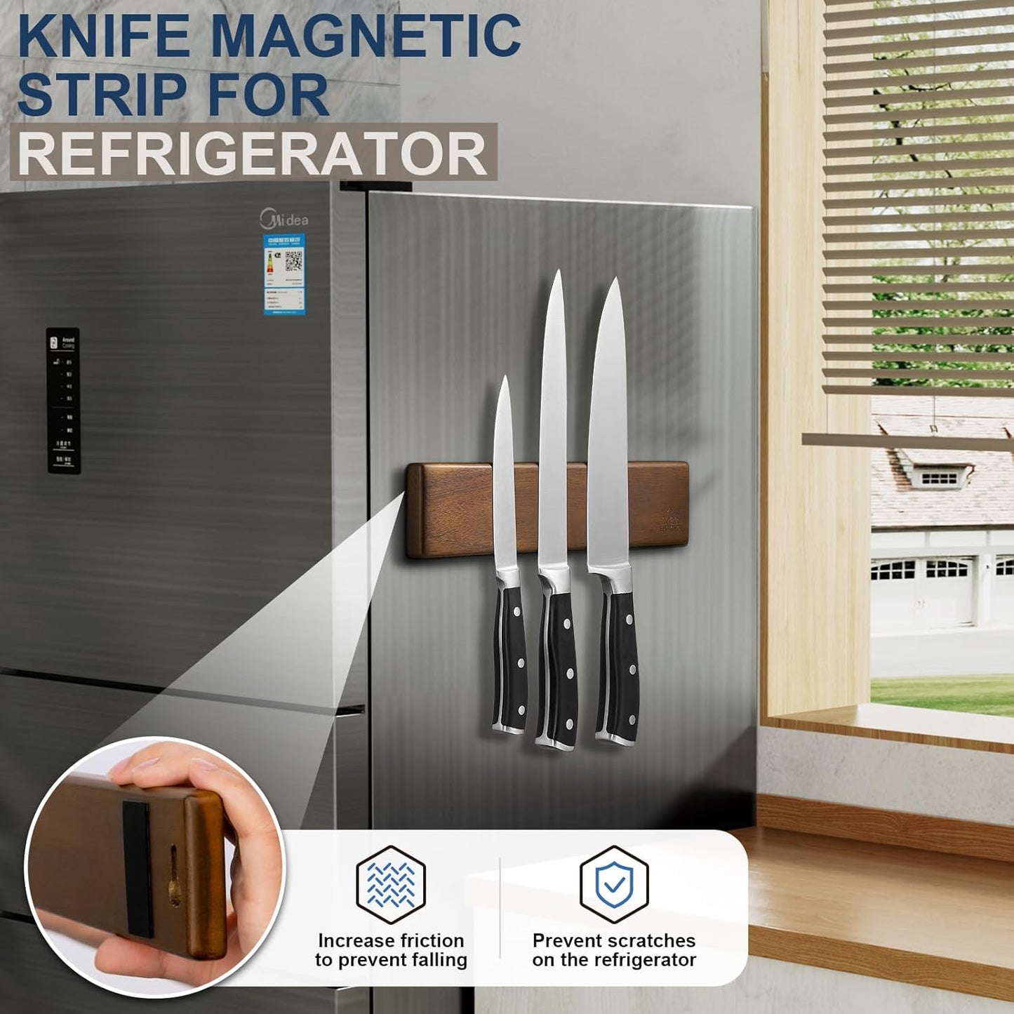 Modern Acacia Wood Magnetic Knife Holder | Space-Saving Kitchen Organization