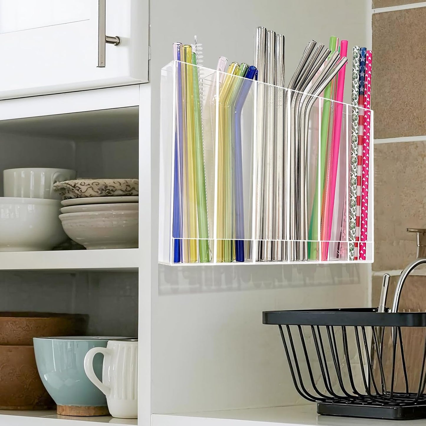 Acrylic Straw Organizer for Cabinet Doors