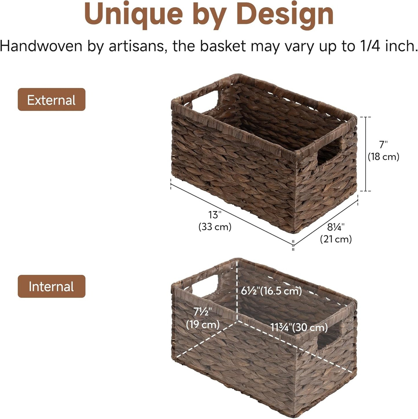Set of 2 Handwoven Water Hyacinth Storage Basked with Handles