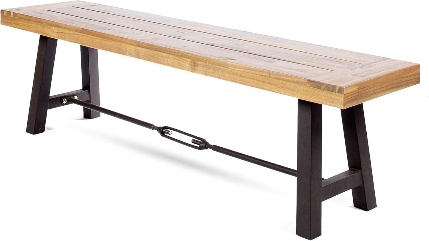 Rustic Acacia Wood Outdoor Bench with Industrial Metal Frame