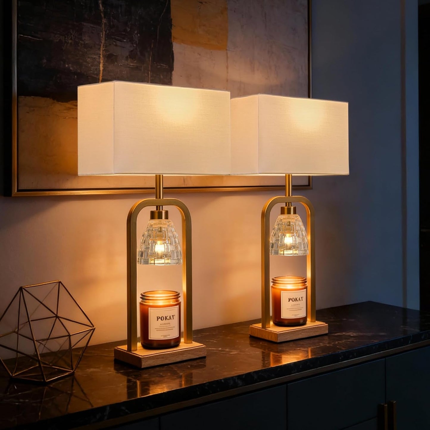 Modern Gold Candle Warmer Lamp Set (comes in single too) | Dimmable Was Melting Table Lamps with Timer