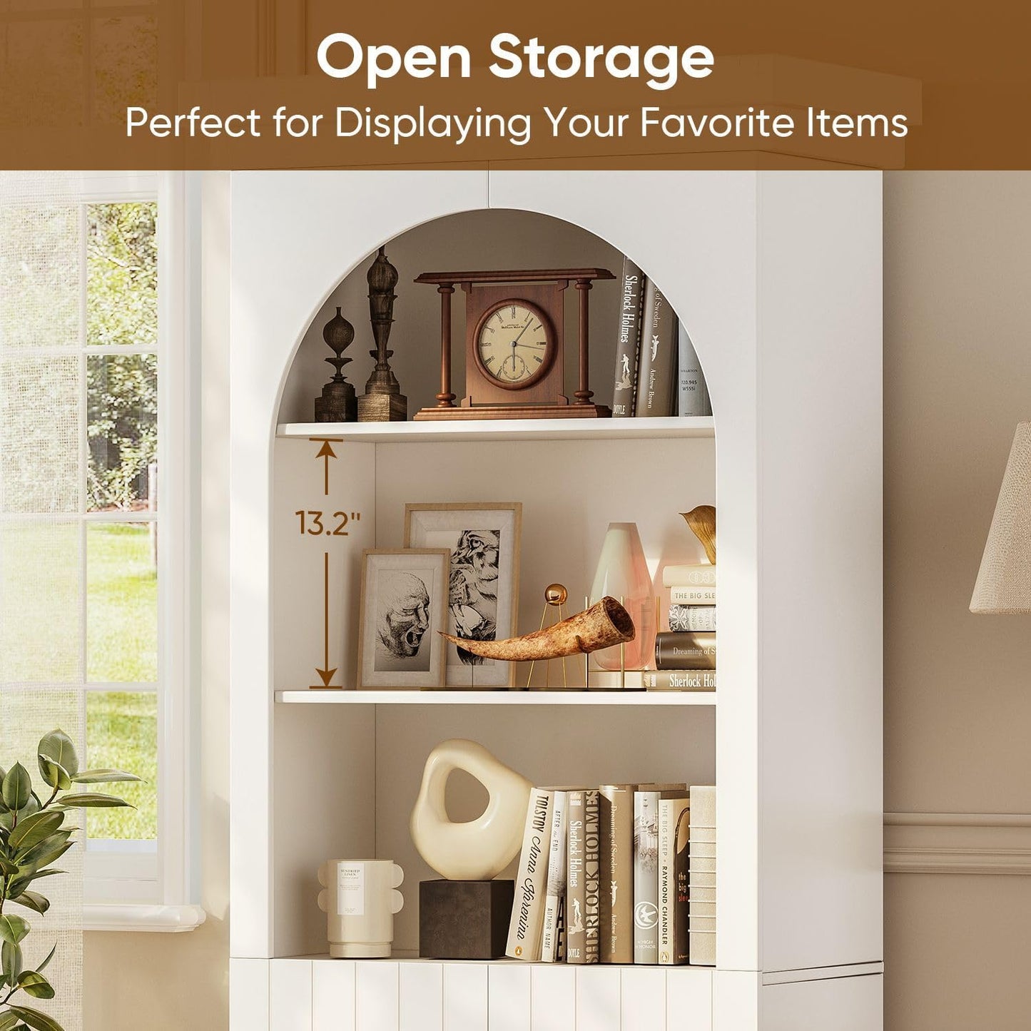 Modern Arched Bookcase & Storage Cabinet Set with Glass Doors