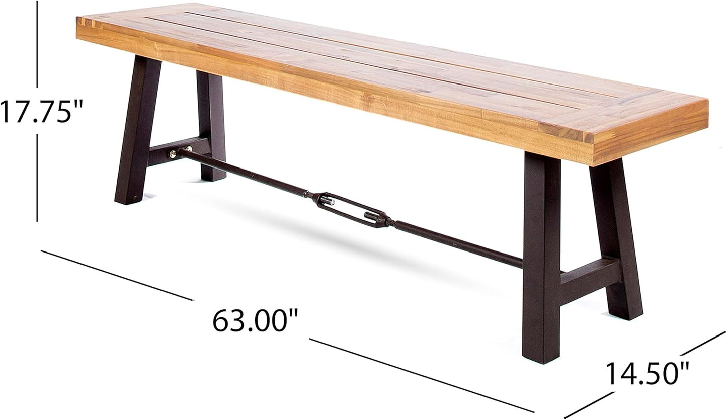 Rustic Acacia Wood Outdoor Bench with Industrial Metal Frame
