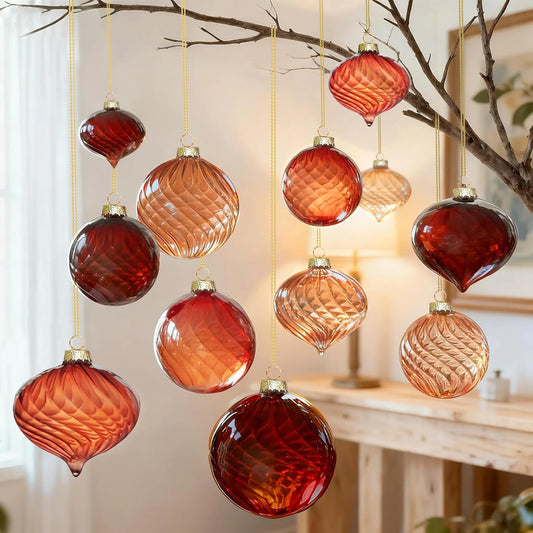 Vintage Amber Glass Christmas Ornaments - Set of 12