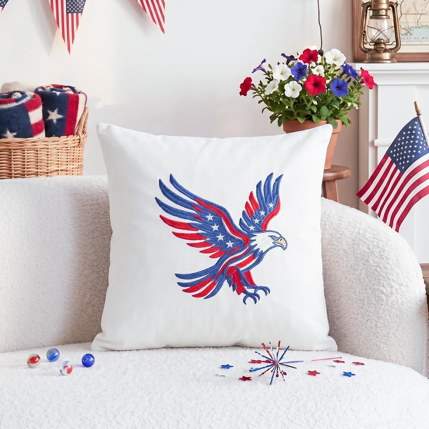 Patriotic Eagle Throw Pillow cover | Americana Farmhouse Decor