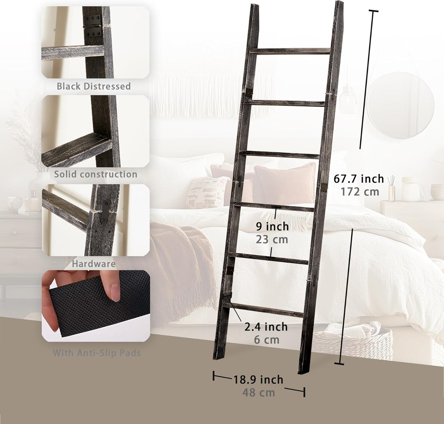 Rustic Wooden Blanket Ladder | Farmhouse Living Room Decor