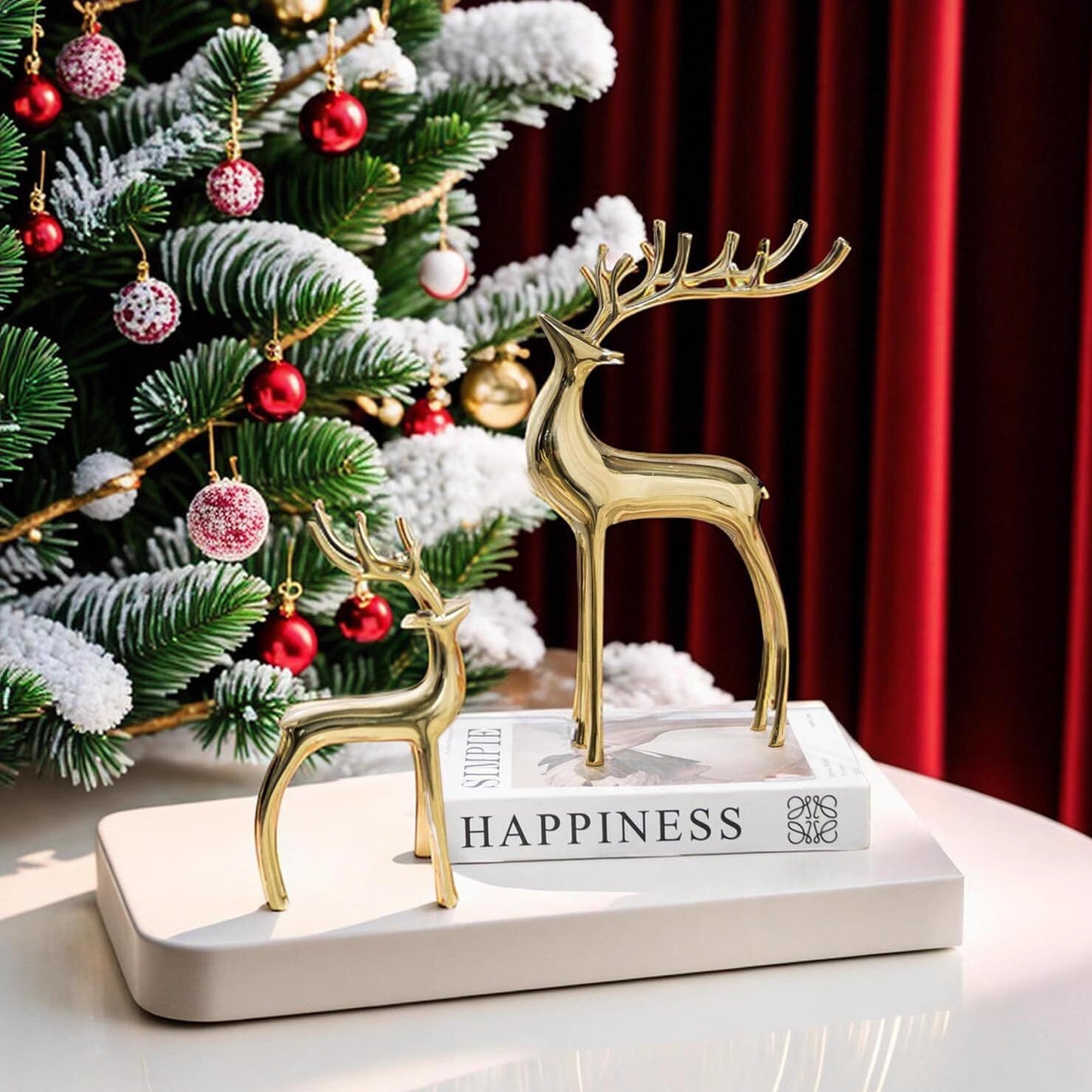 Elegant Gold Reindeer Figurines - Set of 2