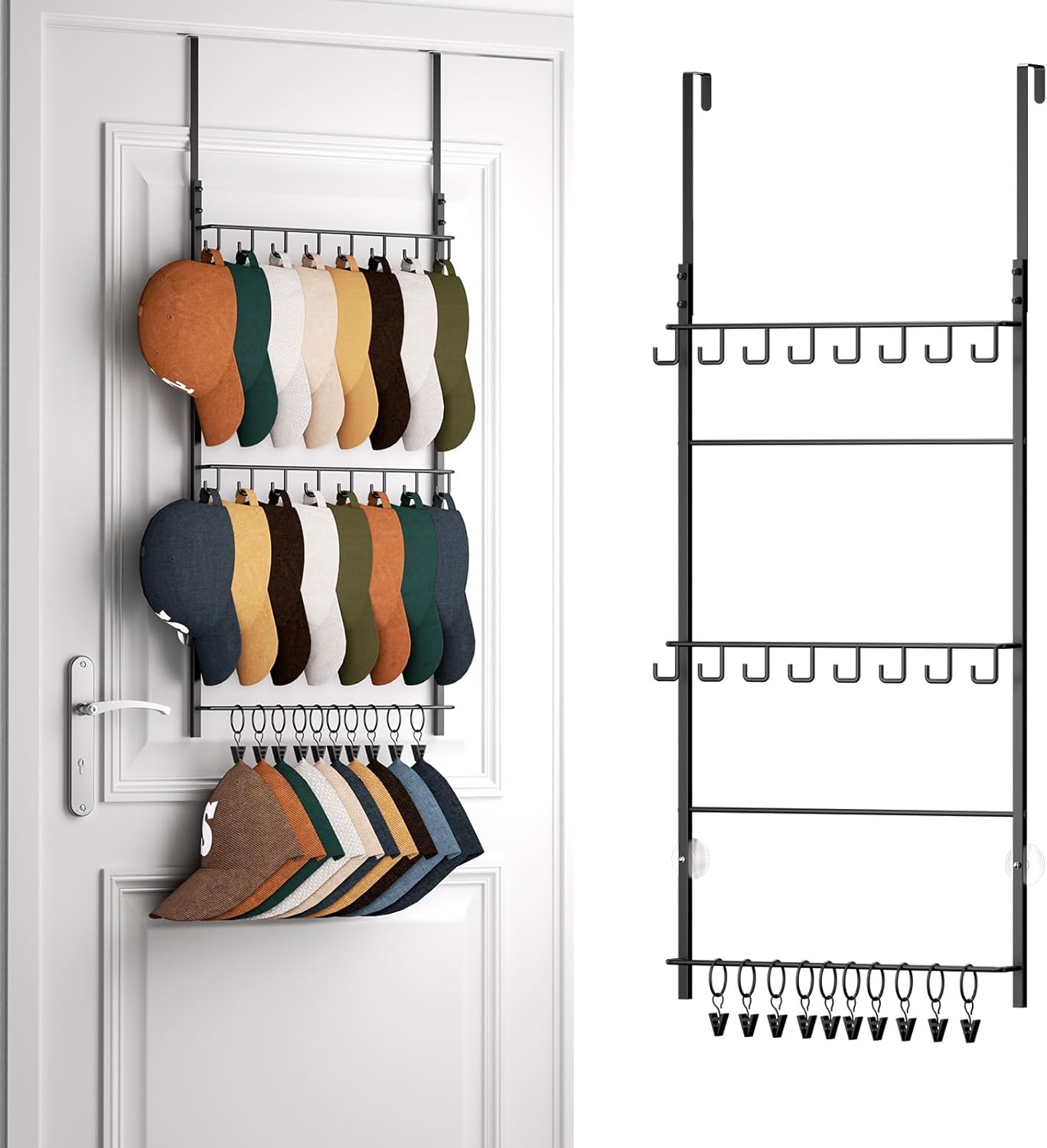HapiRm Over-the-Door Hat Organizer Rack - Hold Up to 26 Baseball Caps