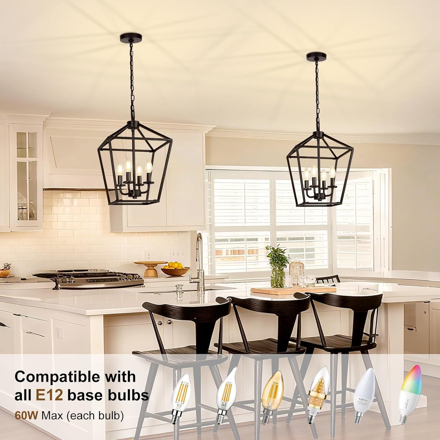 Modern Farmhouse Black Lantern Chandelier