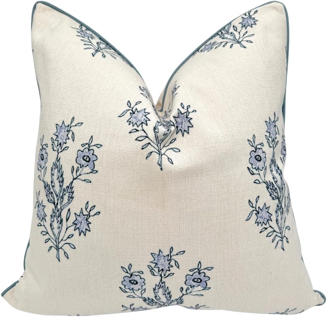 Blue & White Granmillennial Floral Throw Pillow Cover | Cottage & Traditional Accent Pillow
