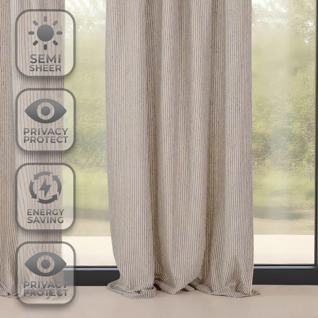 Boho Striped Linen Gauze Curtain Panels