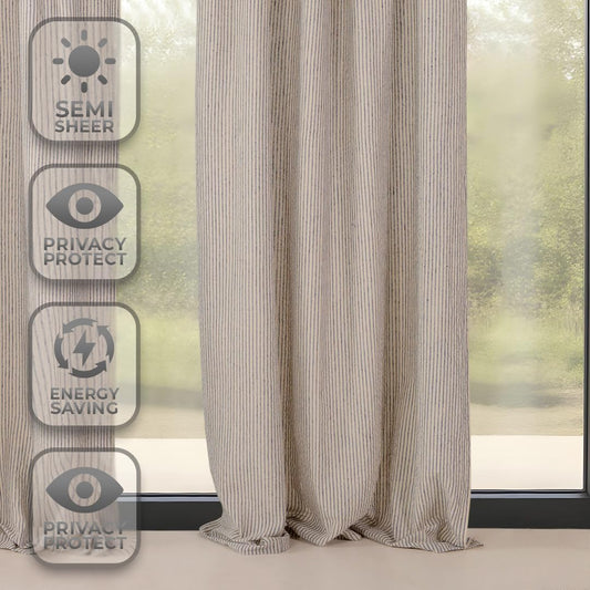 Boho Striped Linen Gauze Curtain Panels