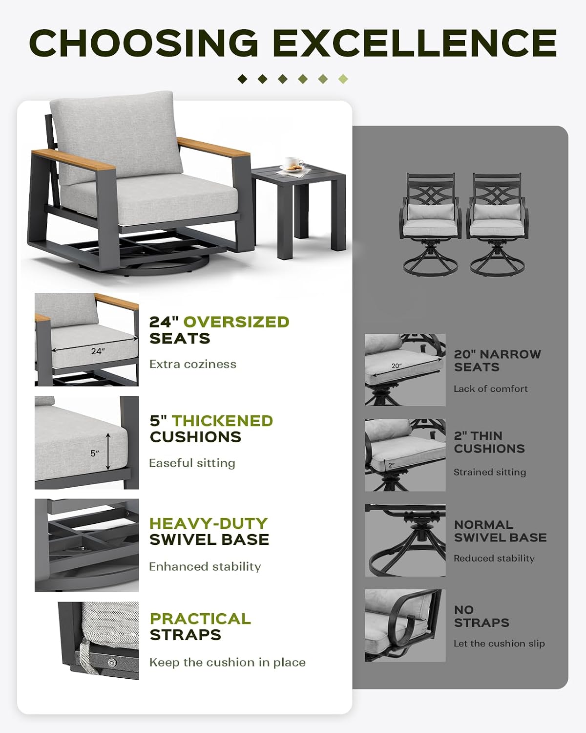 3-Piece Outdoor Swivel Patio Chair Set with Side Table