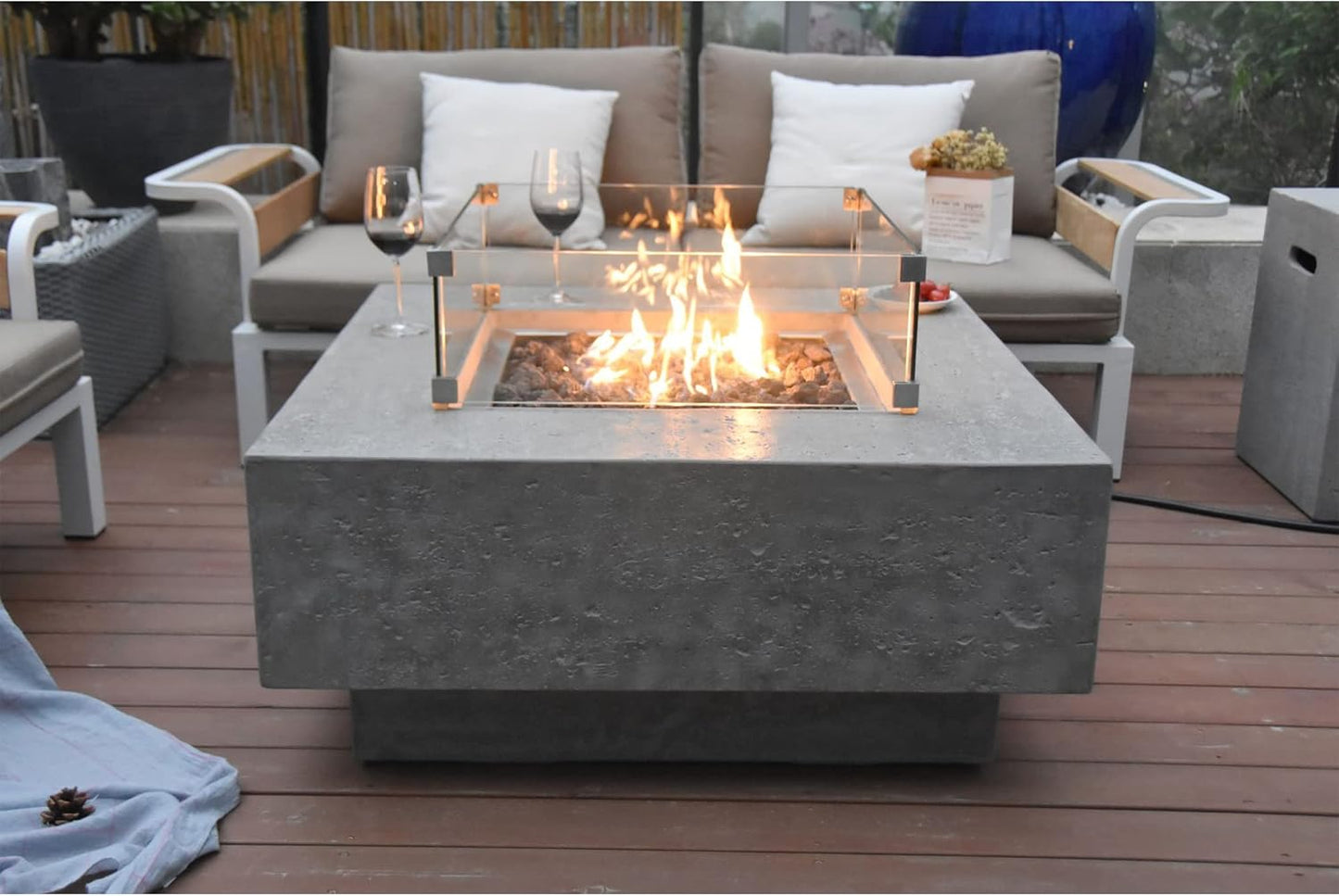 Modern Concrete Fire Pit Table for Patio