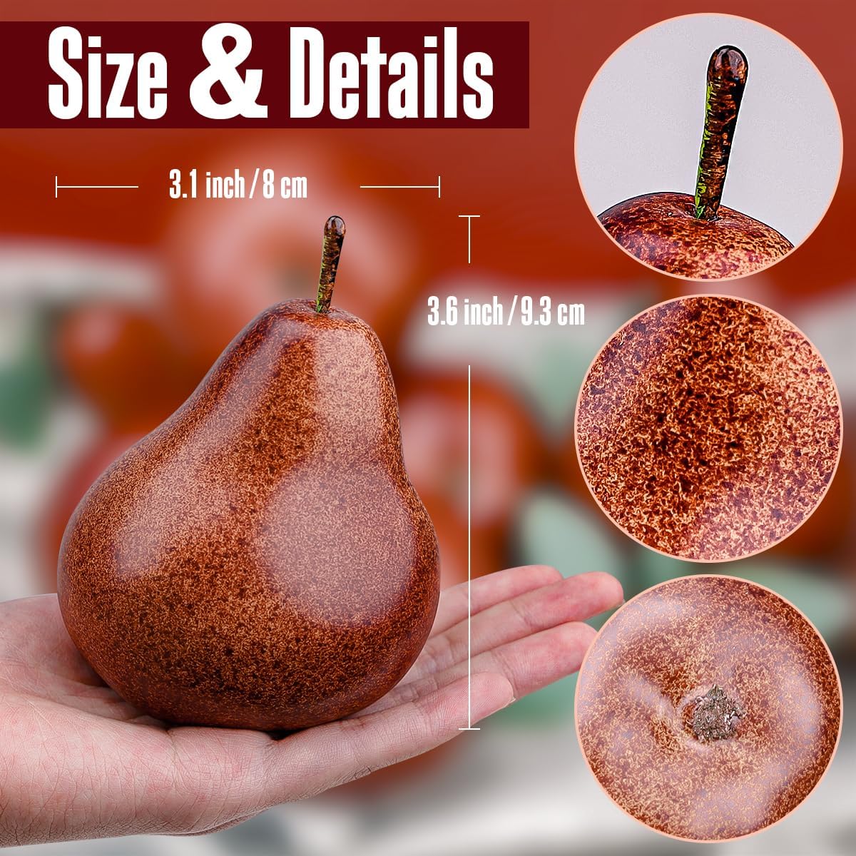 Set of 6 Realistic Faux Brown Pears - Decorative Artificial Fruit