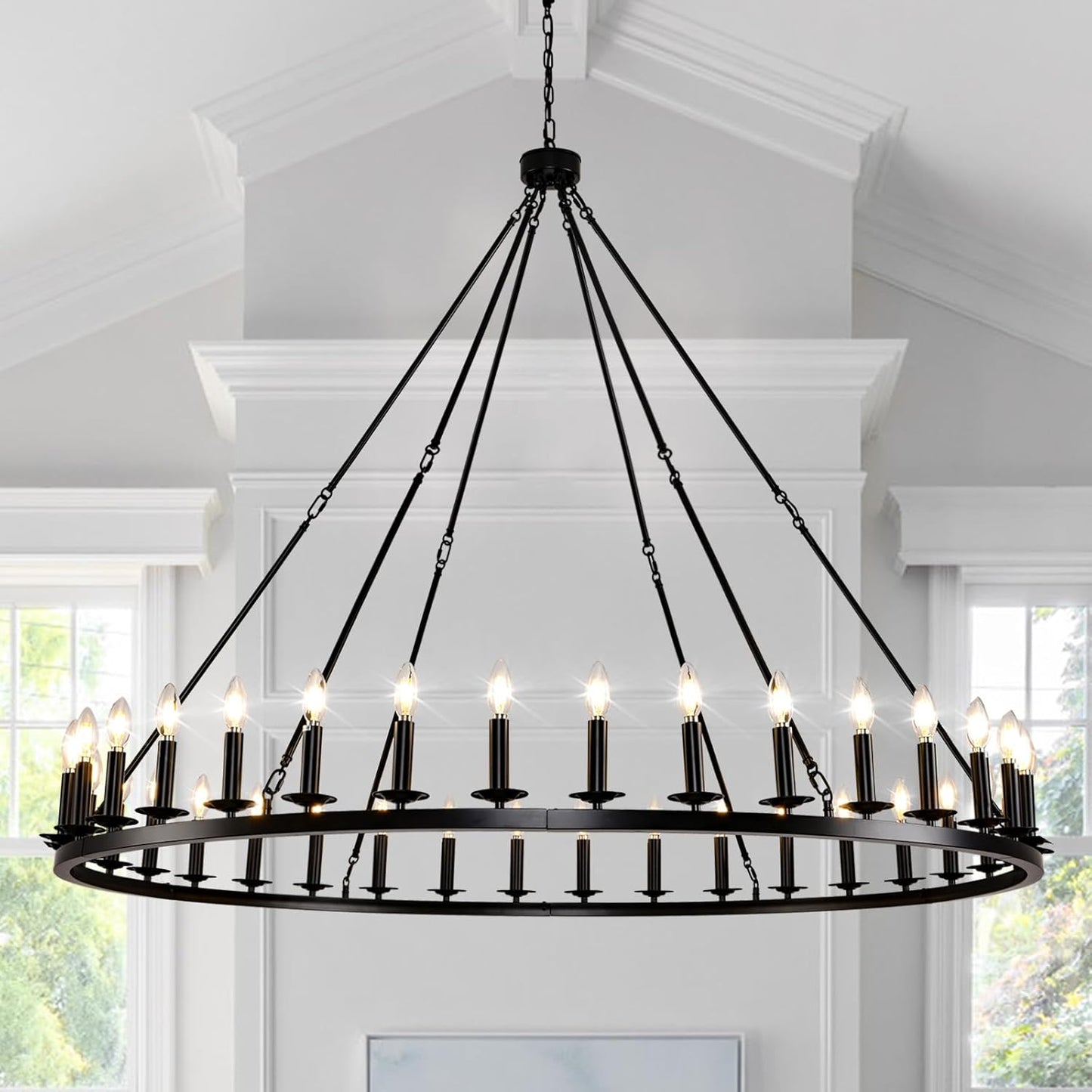 Modern Farmhouse Wagon Wheel Chandelier - 36 Light Extra Large Rustic Black