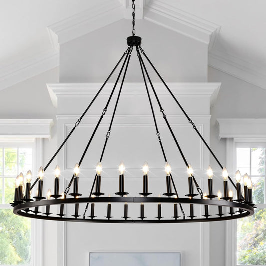 Modern Farmhouse Wagon Wheel Chandelier - 36 Light Extra Large Rustic Black