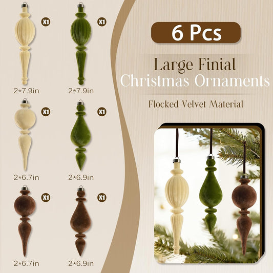 Velvet Finial Christmas Ornaments - Set of 6