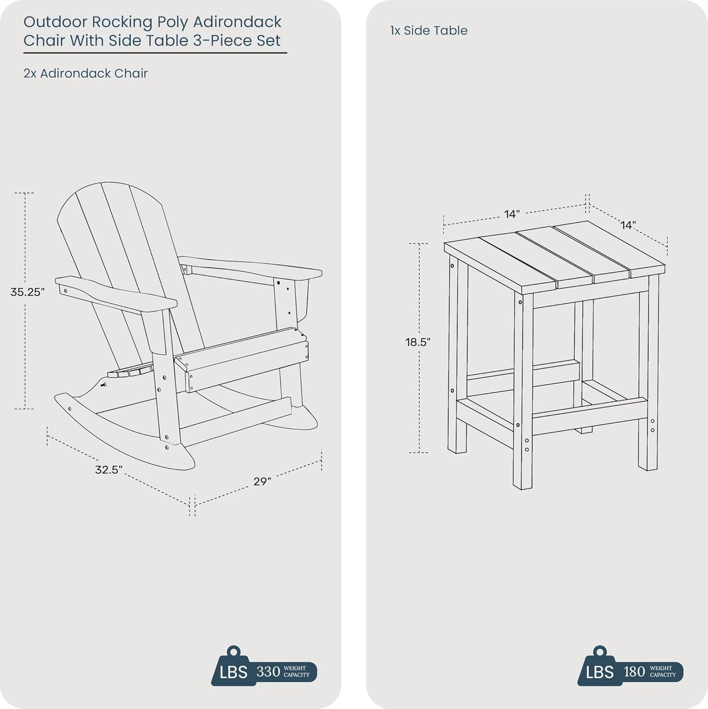 Navy Blue Adirondack Rocking Chair Set with side Table -