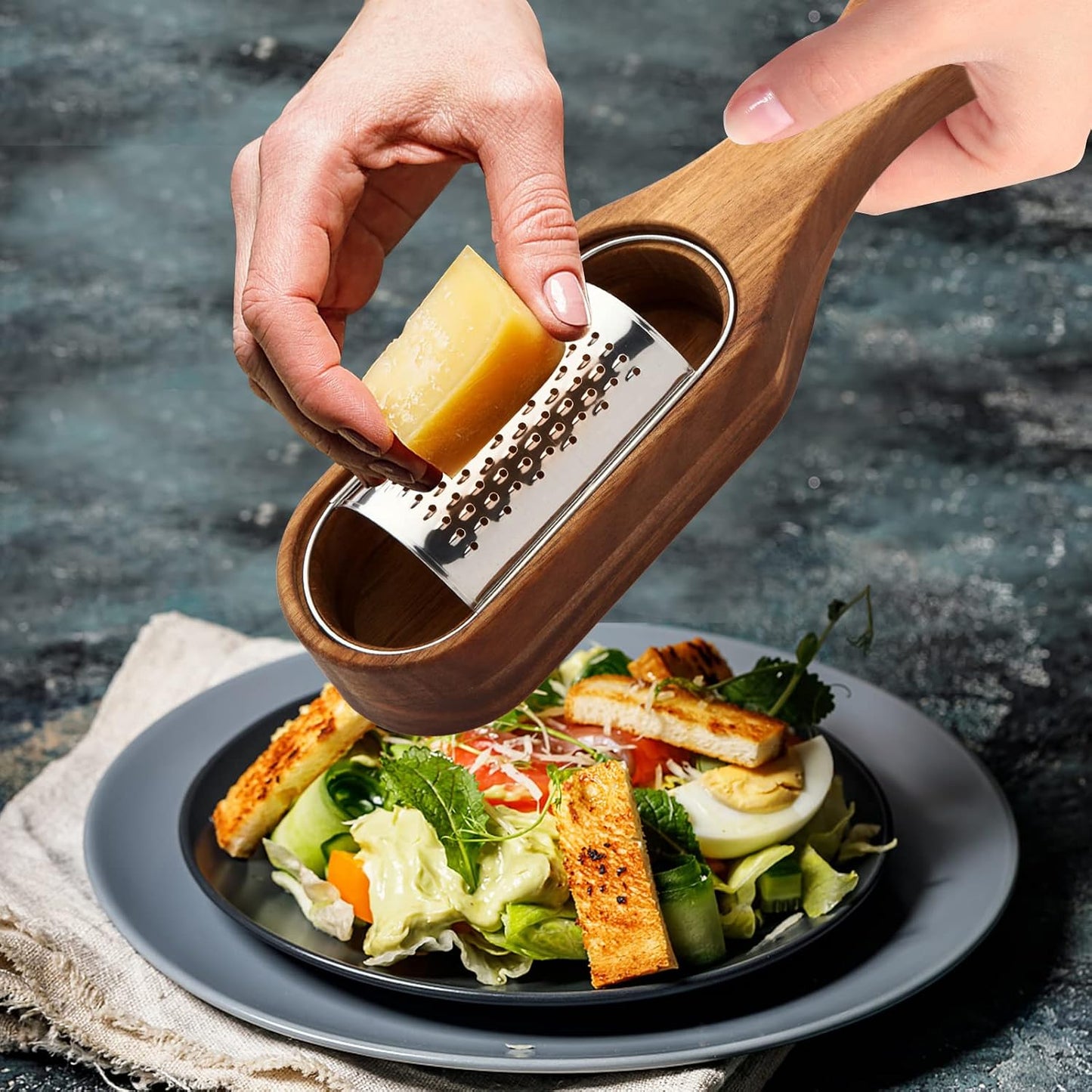 Acacia Wood Cheese Grate with Storage container | Stainless Steel Handheld Parmesan, Citrus & Chocolate Grater