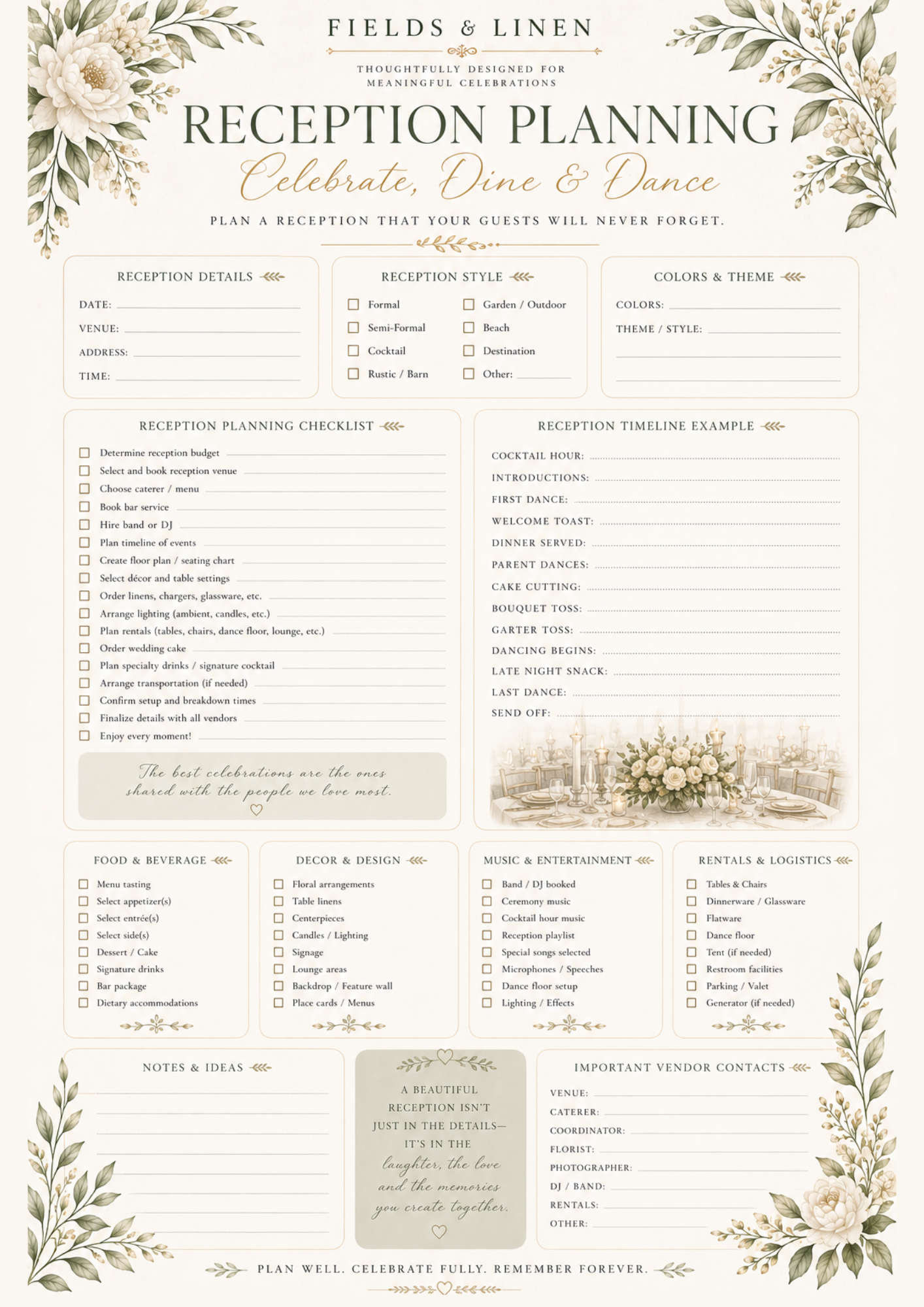 Fields & Linen Wedding Planner | 20 Page Printable Wedding Planning Journal PDF