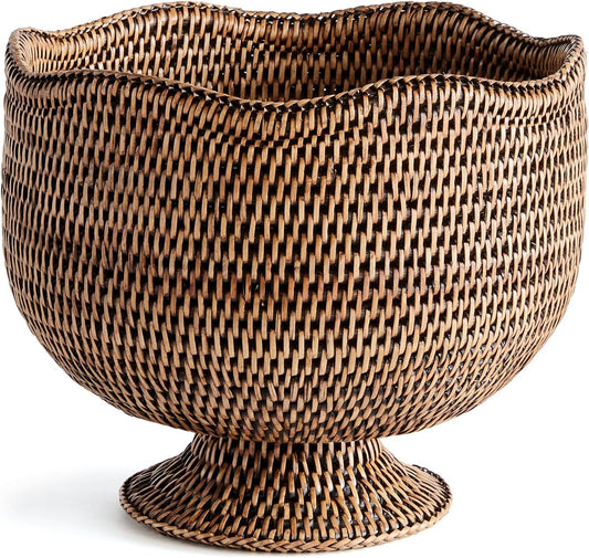 Handwoven Burma Rattan Footed Cachepot Planter