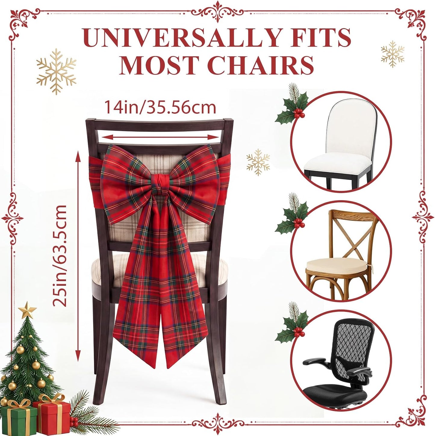 Red Tartan Plaid Christmas Chair Bows - Set of 4 (Does come in 6)