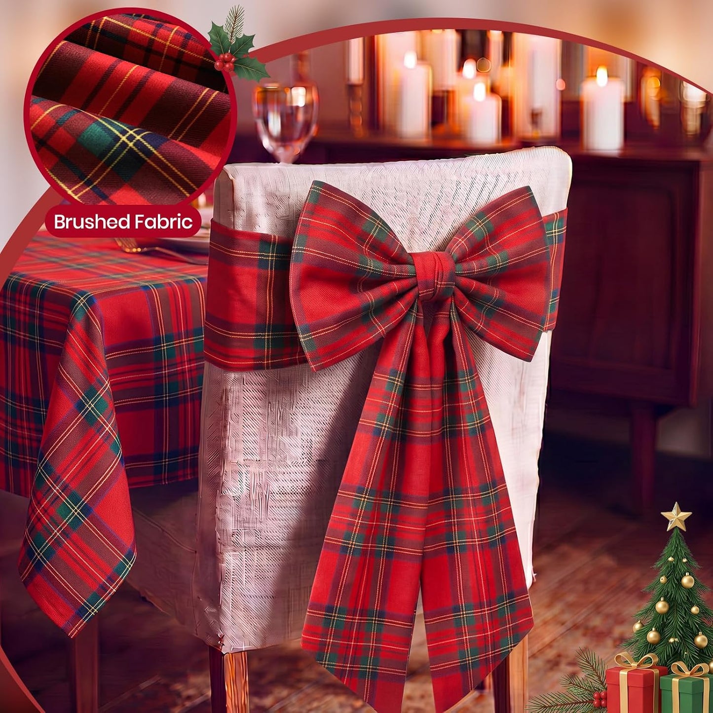 Red Tartan Plaid Christmas Chair Bows - Set of 4 (Does come in 6)