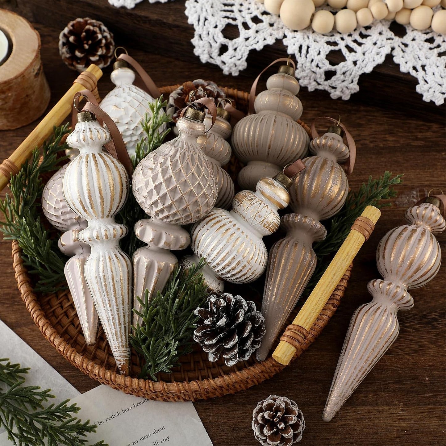 The Vintage Neutral Christmas Ornaments - Set of 9