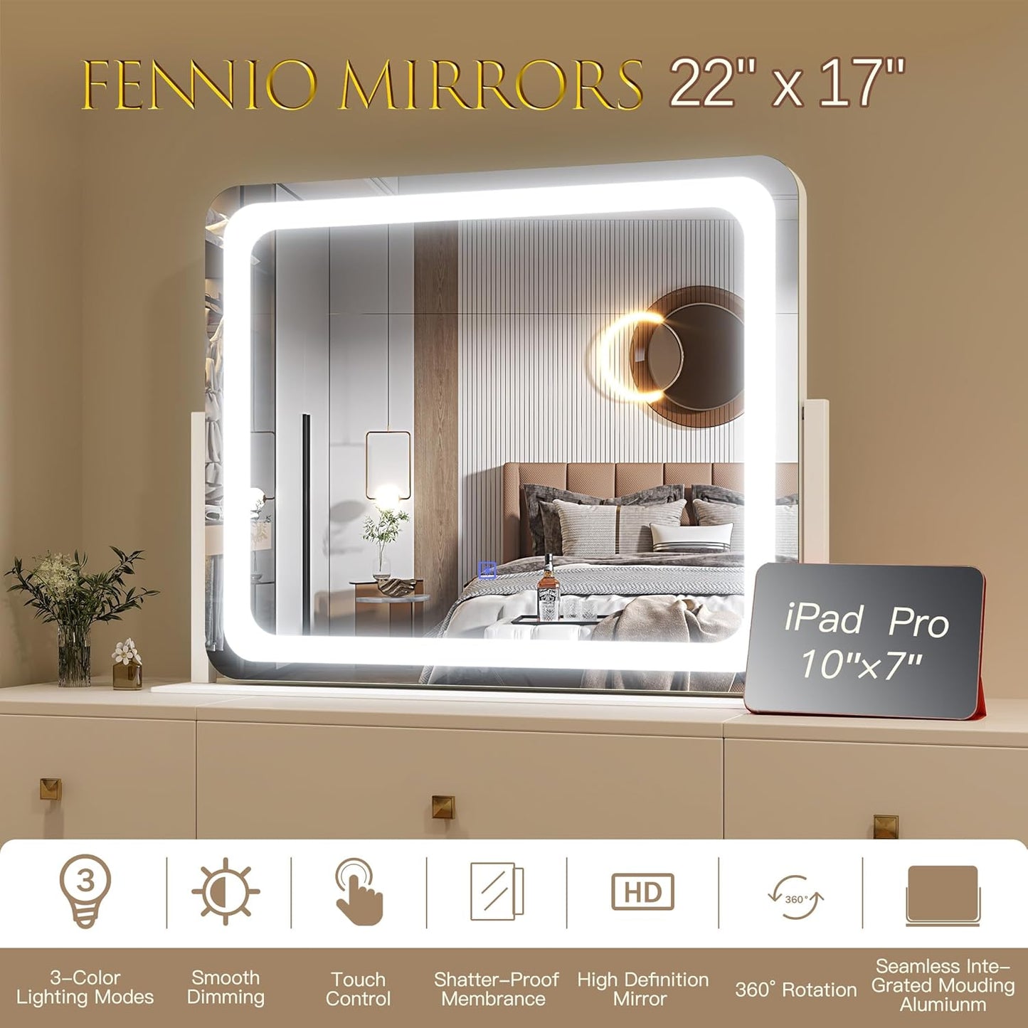 FENNIO LED Vanity Mirror with Lights - Touch Screen