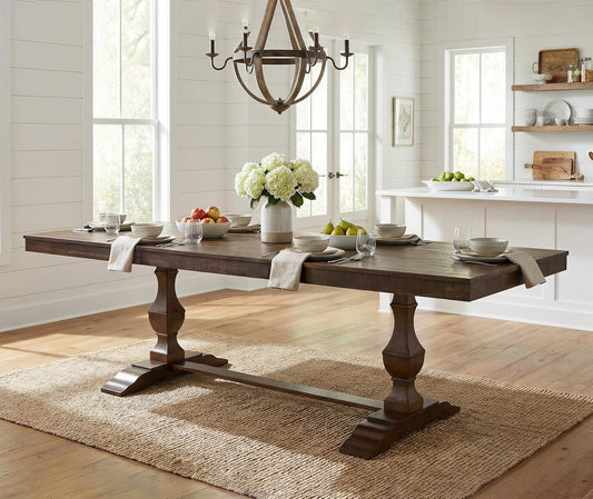 Rustic Walnut Farmhouse Dining Table for 6-8