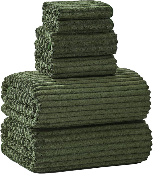 NALIVO Extra Large Olive Green Bath Towel Set | Luxury Oversized Bath Sheets, 6 Piece Microfiber Towels